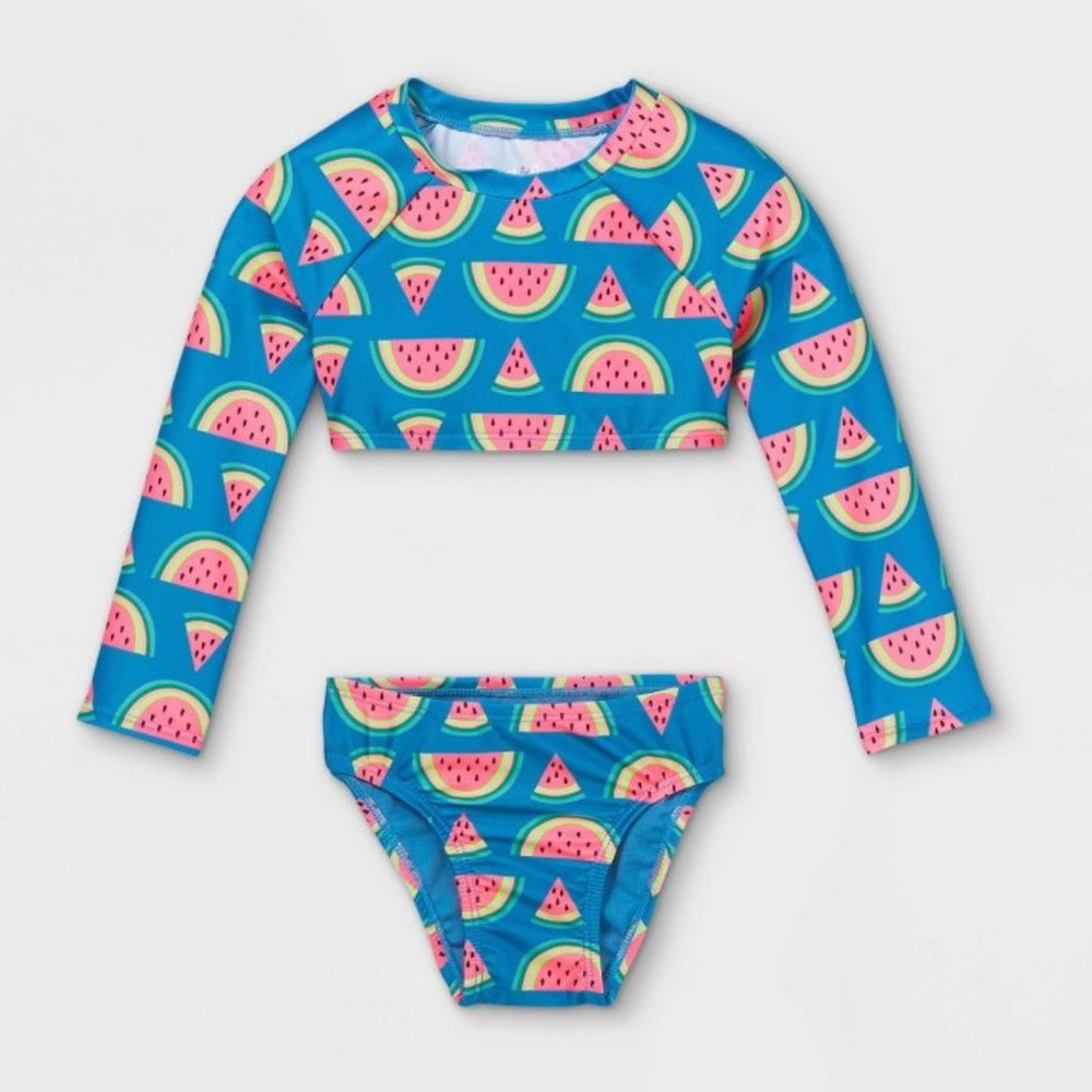 Toddler Girls’ 2pc Wrap Crop Watermelon Long Sleeve Rash Guard Set